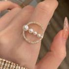 Faux Pearl Ring Open Ring - White & Silver - One Size
