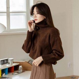 Bishop-sleeve Turtle-neck Sweater