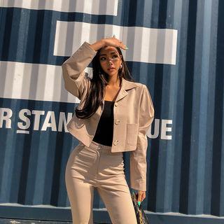 Single-breasted Puff-sleeve Cropped Jacket