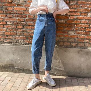 Asymmetric High-waist Boyfriend Jeans