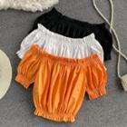 Off-shoulder Plain Ruffle Tie-waist Skinny Crop Top