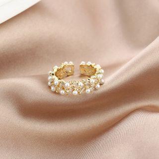 Faux Pearl Alloy Open Ring J585 - Gold - One Size