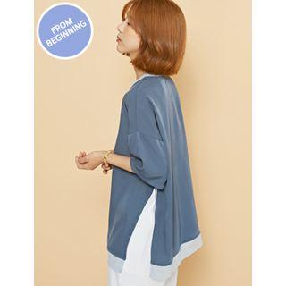 Elbow-sleeve Slit-side Top