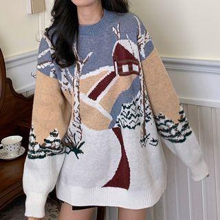 Printed Sweater Blue & White - One Size