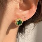 Gemstone Stud Earring 1 Pair - Gold & Green - One Size