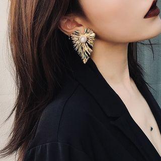 Faux Pearl Alloy Leaf Earring