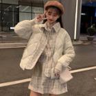 Button Tweed Padded Jacket / Mini A-line Skirt