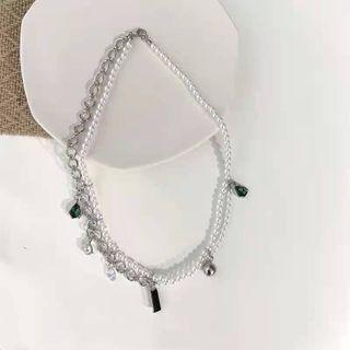 Faux Pearl Layered Necklace Silver & White - One Size
