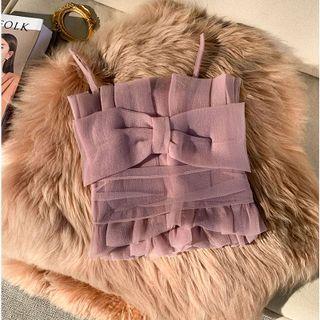 Bow Frill Trim Camisole Top Mauve Pink - One Size