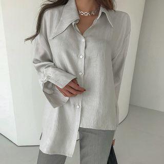 Pointy-collar Asymmetric Shirt