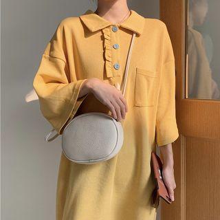 Elbow-sleeve Polo Collar Lettering Dress