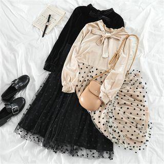 Dot Velvet Long-sleeve Dress