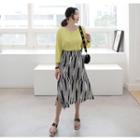 Band-waist Asymmetric-hem Pattern Long Skirt