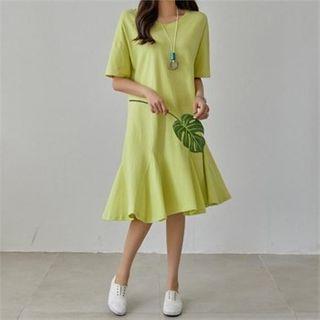 Drop-shoulder Godet-hem Dress