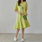 Drop-shoulder Godet-hem Dress