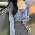 Long-sleeve T-shirt / Pleated Mini A-line Skirt