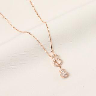 Gourd Rhinestone Pendant Y Necklace 925 Silver - Silver - One Size
