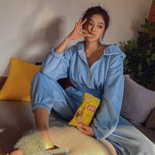 Hooded Fleece-lined Jogger Jumpsuit