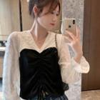 V-neck Two-tone Drawstring Blouse