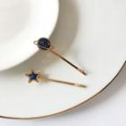 Set Of 2 : Planet Hair Pin + Star Hair Pin Set Of 2 - Blue & Gold - One Size