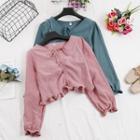 Frilled Hem Ruched Cropped Top
