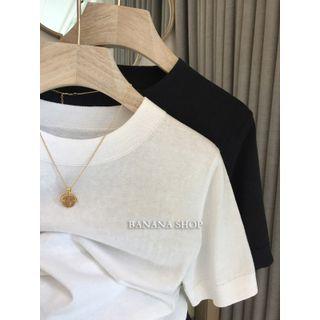 Round-neck Plain Knit Cropped Top