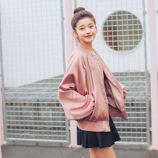 Letter Embroidered Satin Bomber Jacket