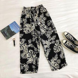 Printed High-waist Cropped Pants Black - One Size