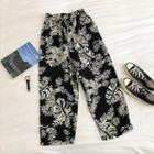 Printed High-waist Cropped Pants Black - One Size