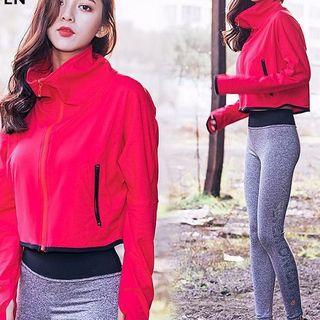 Set: Sports Cropped Zip Jacket + Lettering Yoga Pants