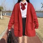 Plain Cardigan / Mini A-line Skirt / Shirt With Bowtie