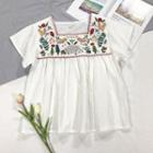 Short Sleeve Square Neck Embroidered Blouse