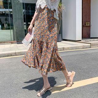High-waist Floral Print Mermaid Midi Skirt