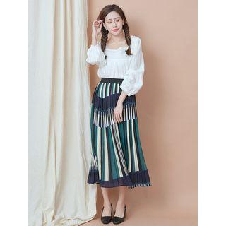 Striped Midi Skirt Green - One Size