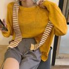 Oversize Long-sleeve Knit Top / Striped Cape