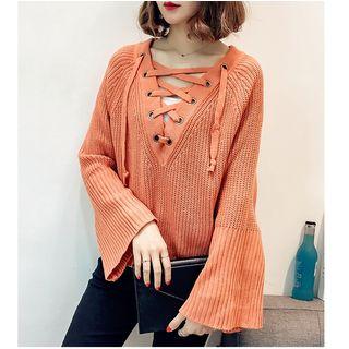 Lace-up Wide-sleeve Sweater