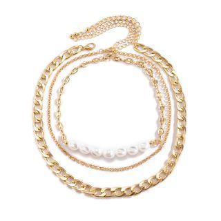Faux Pearl Chunky Chain Layered Alloy Necklace