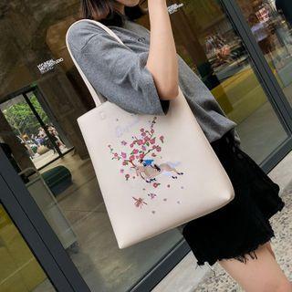 Embroidered Faux Leather Shopper Bag