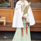 Traditional Chinese Floral Embroidered Jacket / Long-sleeve Shirt / Pleated Maxi Wrap Skirt / Cape / Set