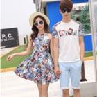 Couple Matching Printed T-shirt / Sleeveless A-line Dress