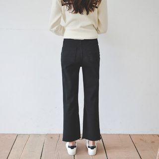 Fray-hem Straight-cut Cotton Pants