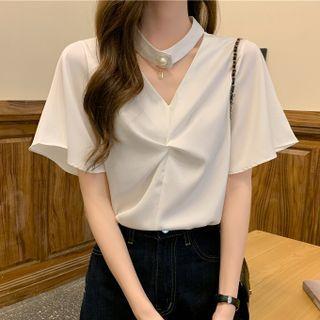 Bell-sleeve Twist-front Cutout Blouse