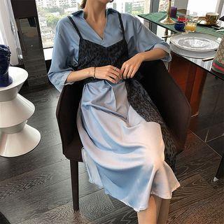 Set: Elbow-sleeve Shirt Dress + Camisole Top