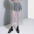 Embellished Mesh Midi A-line Skirt