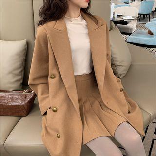 Double-breasted Woolen Jacket / Pleated Mini Skirt