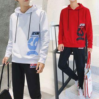 Set: Lettering Print Hoodie + Jogger Pants