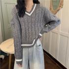 V-neck Cutout Sleeve Cable Knit Sweater