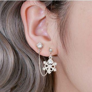 925 Sterling Silver Snowflake Rhinestone Dangle Earring 1 Pair - Silver - One Size