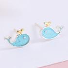 Whale Ear Stud 1 Pair - Gold & Light Blue - One Size