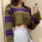 Striped Cropped Sweater Stripe - One Size